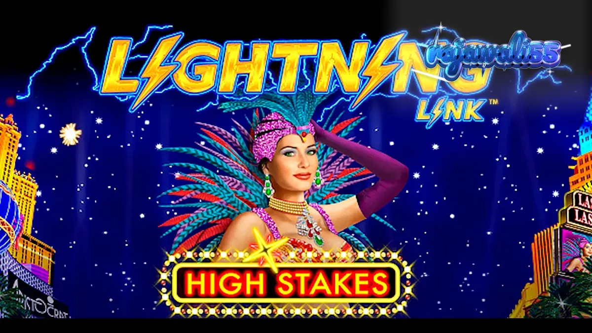 Tampilan visual mesin slot Lightning Link High Stakes dengan tema mewah Las Vegas